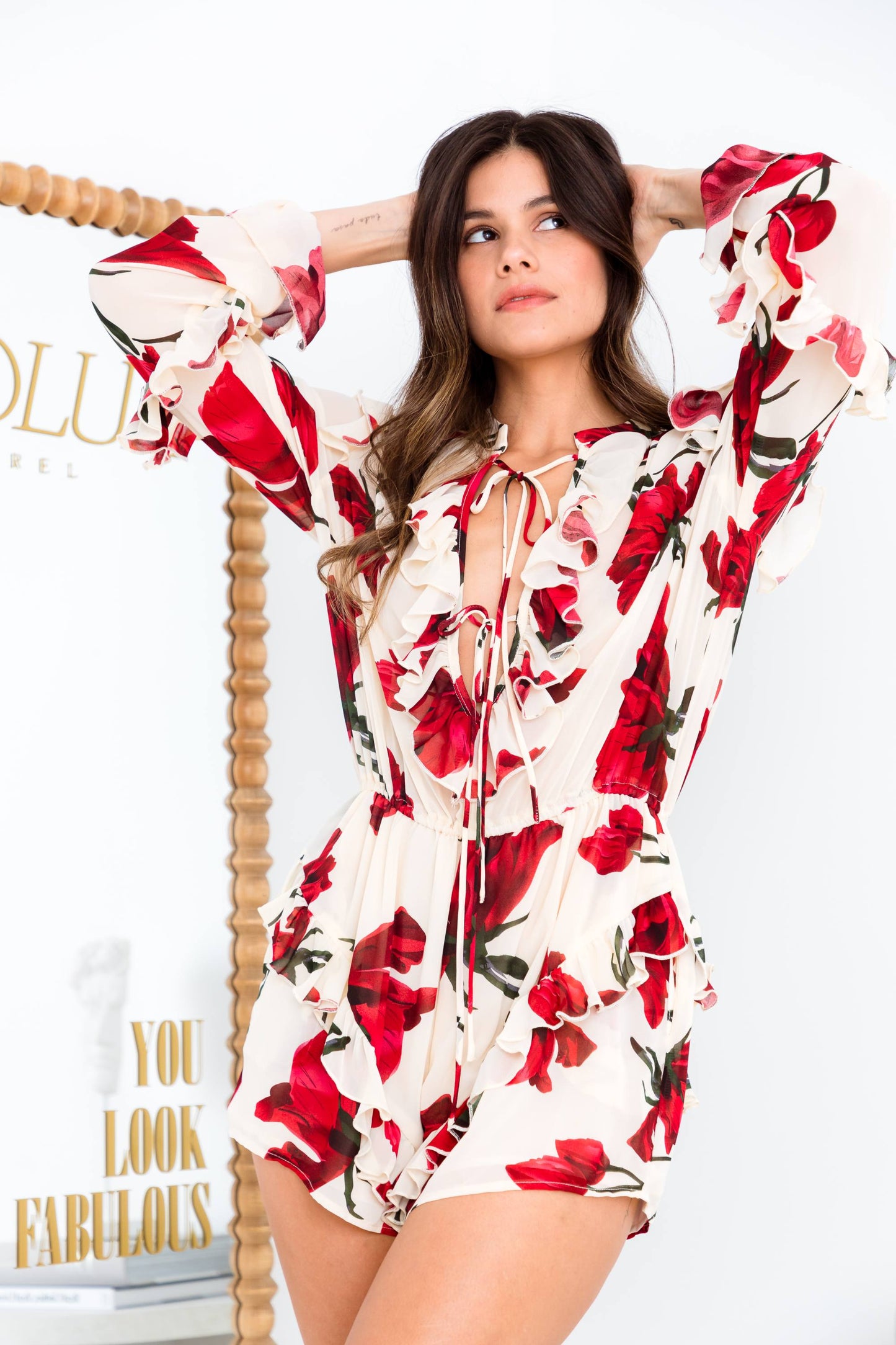 Sophisticated Red-Flowered Romper