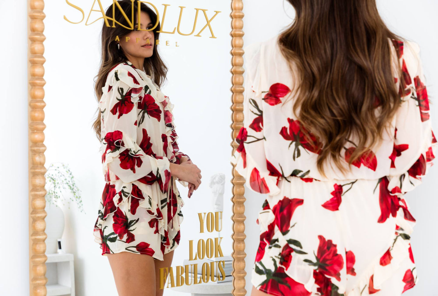 Sophisticated Red-Flowered Romper