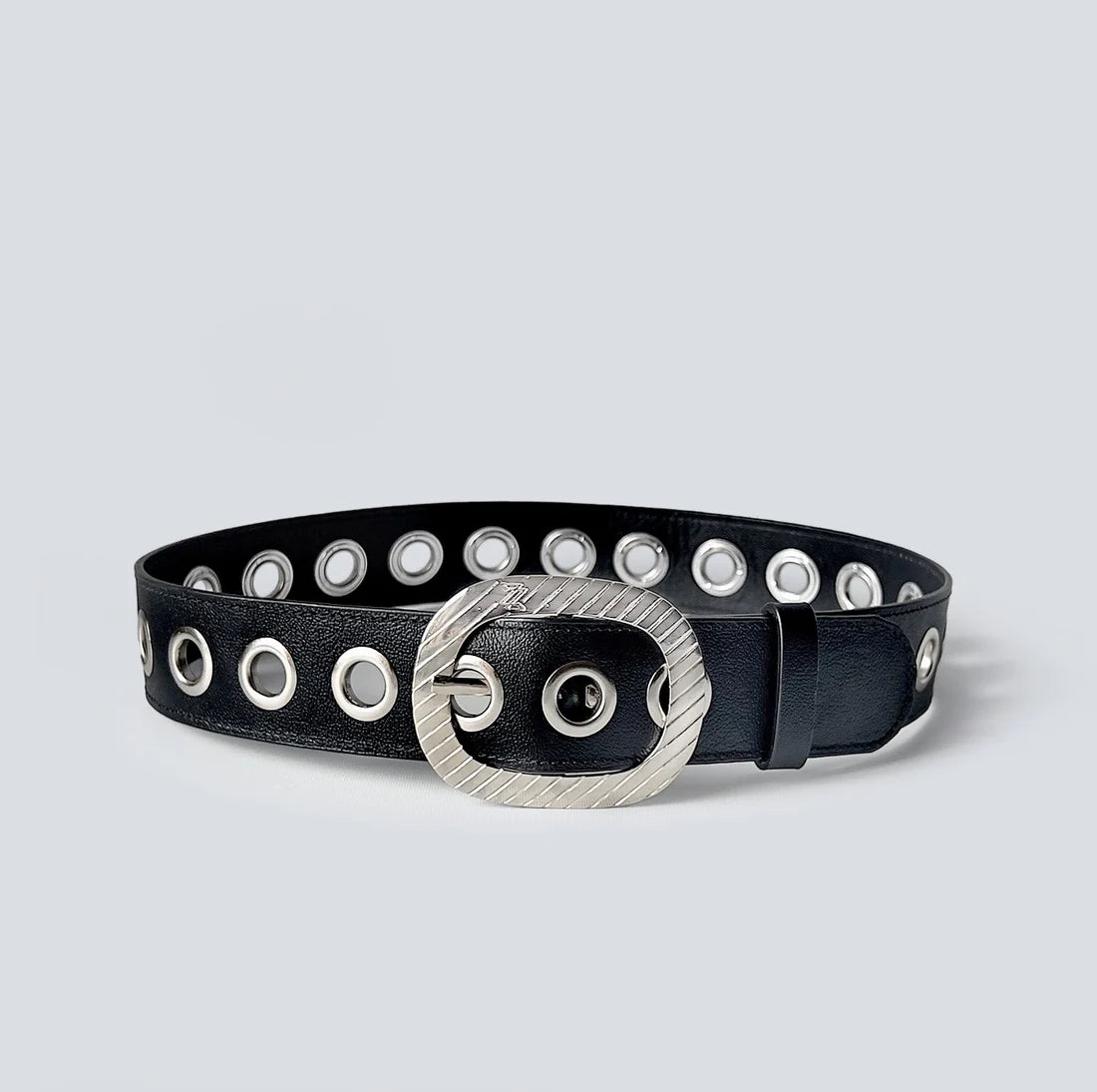 Women's Leather Belt Basic Silver Eyelets